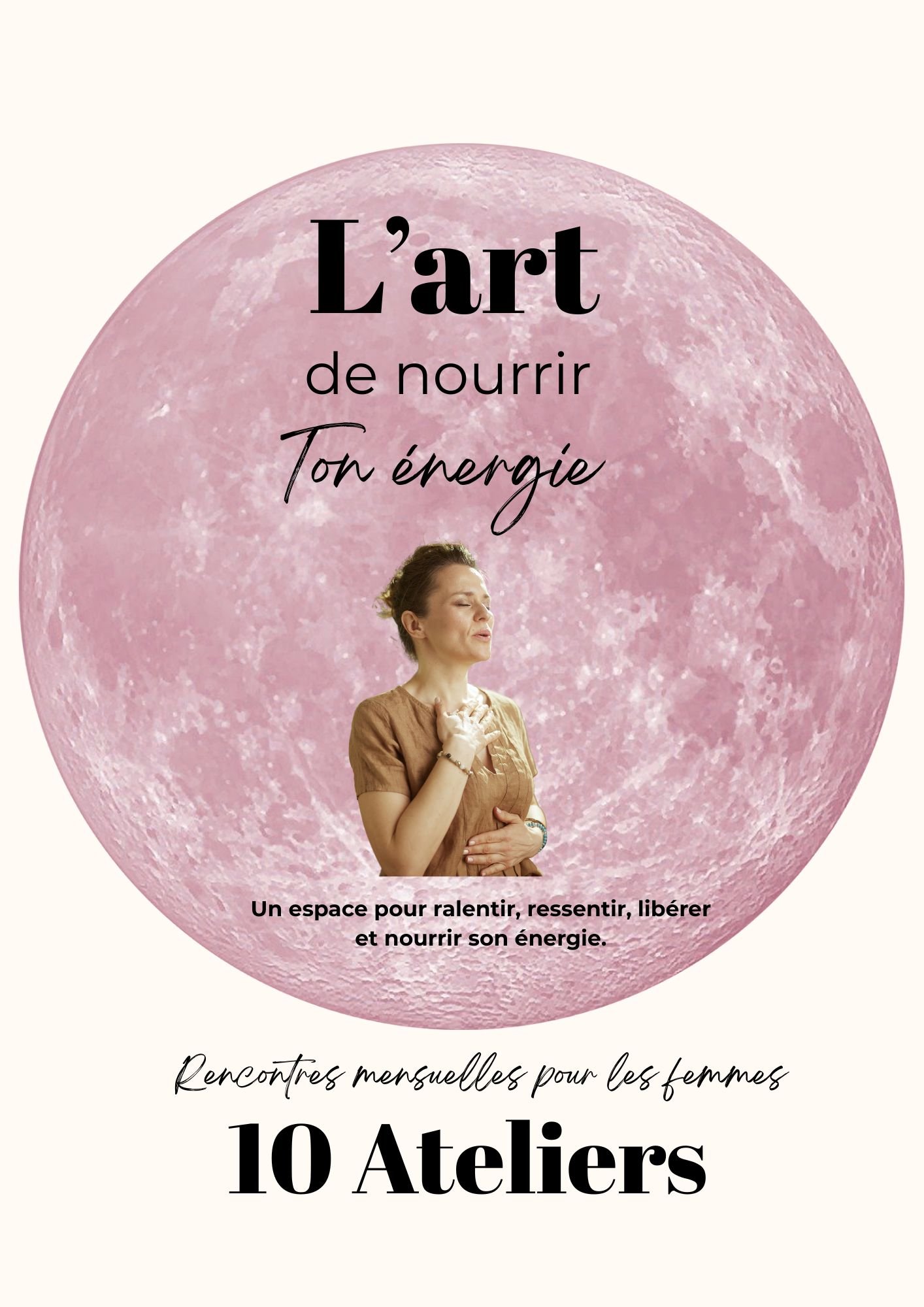 L'art de nourrir ton énergie avec une lune rouge et une femme qui respire et s'apaise